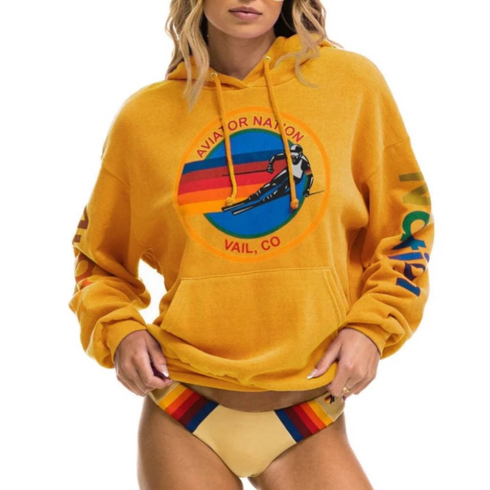 Aviator Nation Yellow Hoodie with Multicolor Logo